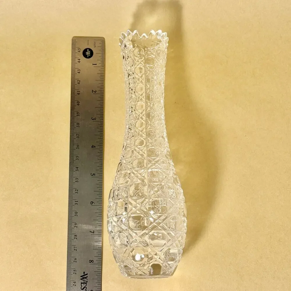 Small Clear Crystal Glass Bud Vase Japanese Flower Vase 8.3 in Made in Japan